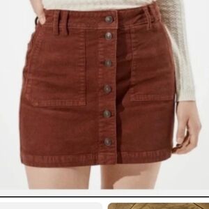 American Eagle High Rise Corduroy Button Front Skirt